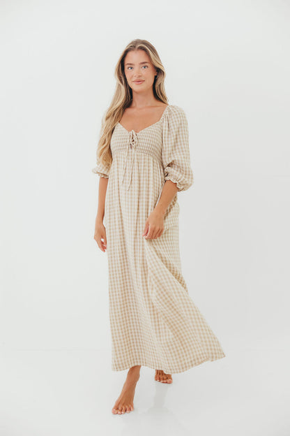 Cecilia 100% Cotton Smocked Maxi Dress in Natural Plaid - Bump Friendly *9/26 PRE-ORDER*
