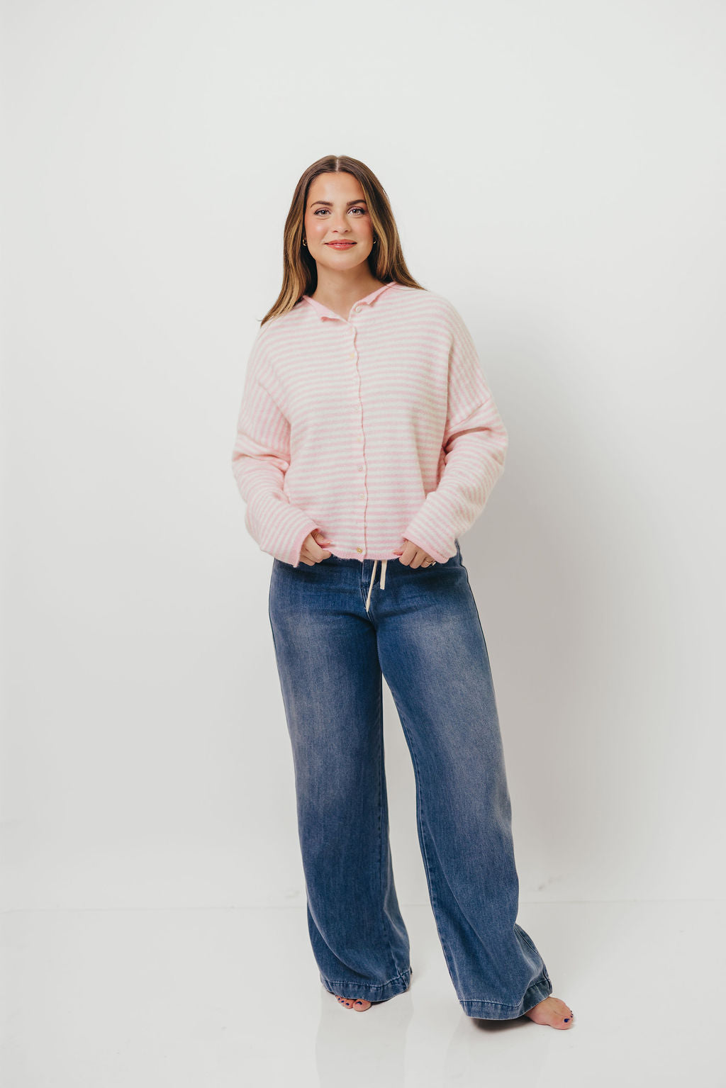 Piper Mini Stripes Cardigan in Pink