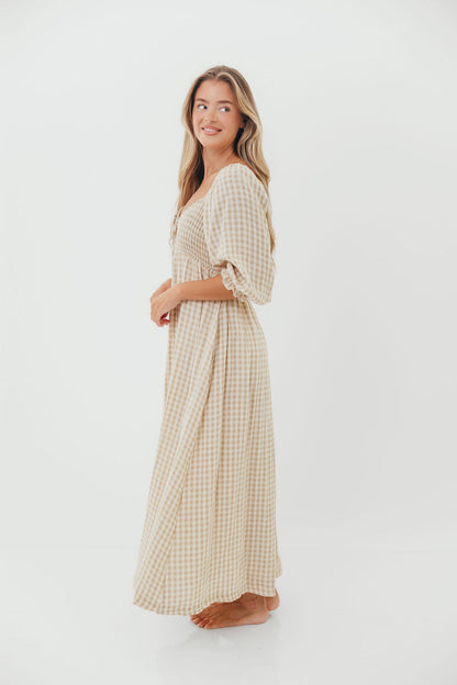 Cecilia 100% Cotton Smocked Maxi Dress in Natural Plaid - Bump Friendly *9/26 PRE-ORDER*