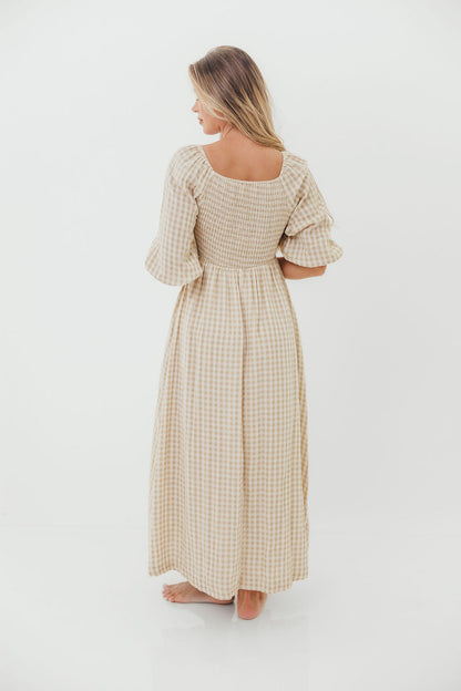 Cecilia 100% Cotton Smocked Maxi Dress in Natural Plaid - Bump Friendly *9/26 PRE-ORDER*