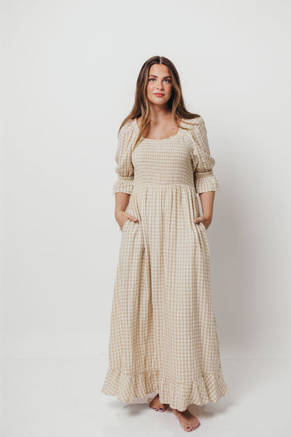 Sienna 100% Cotton Puff Sleeve Maxi Dress in Natural - Bump Friendly