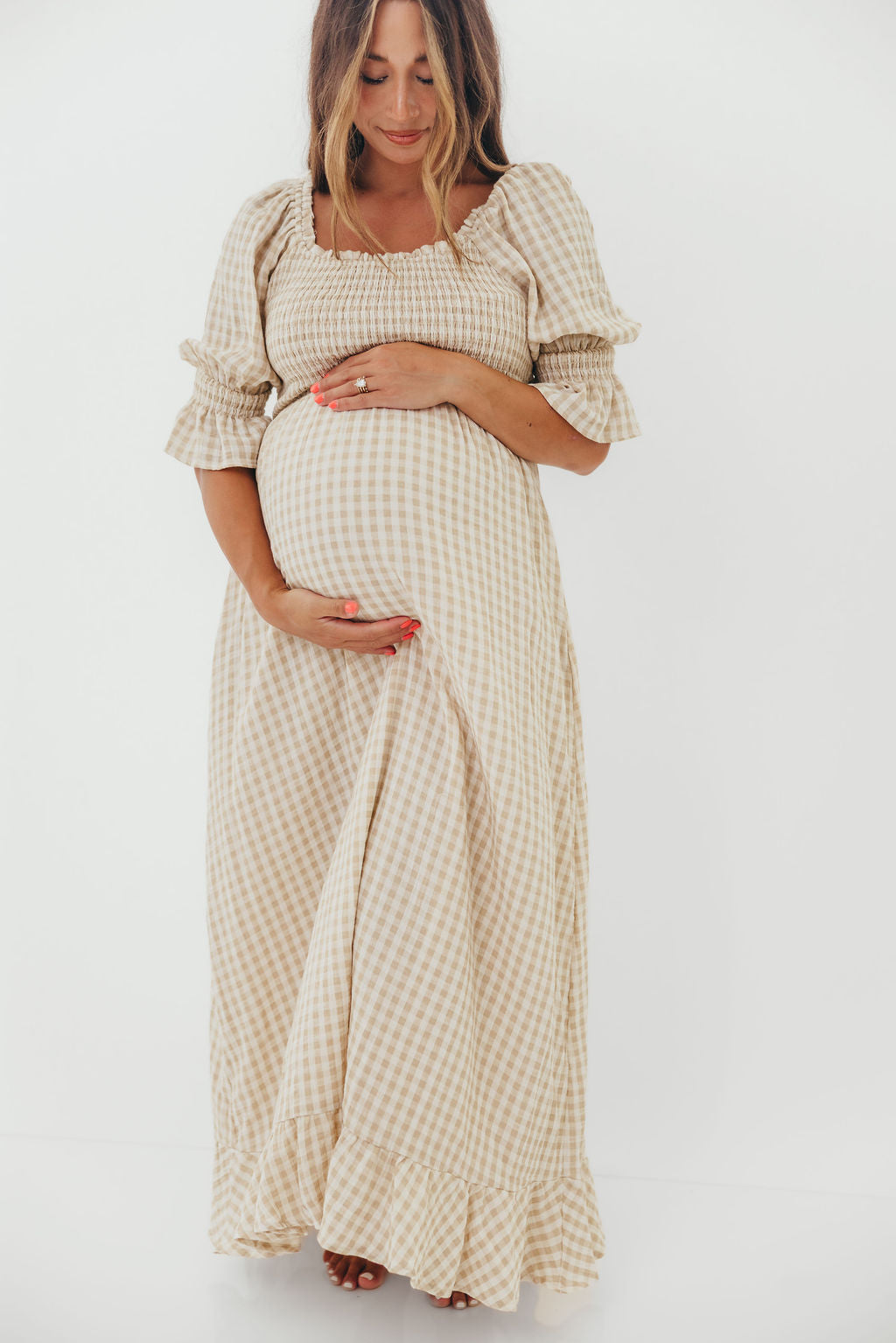 Sienna 100% Cotton Puff Sleeve Maxi Dress in Natural - Bump Friendly
