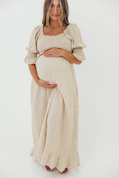 Sienna 100% Cotton Puff Sleeve Maxi Dress in Natural - Bump Friendly