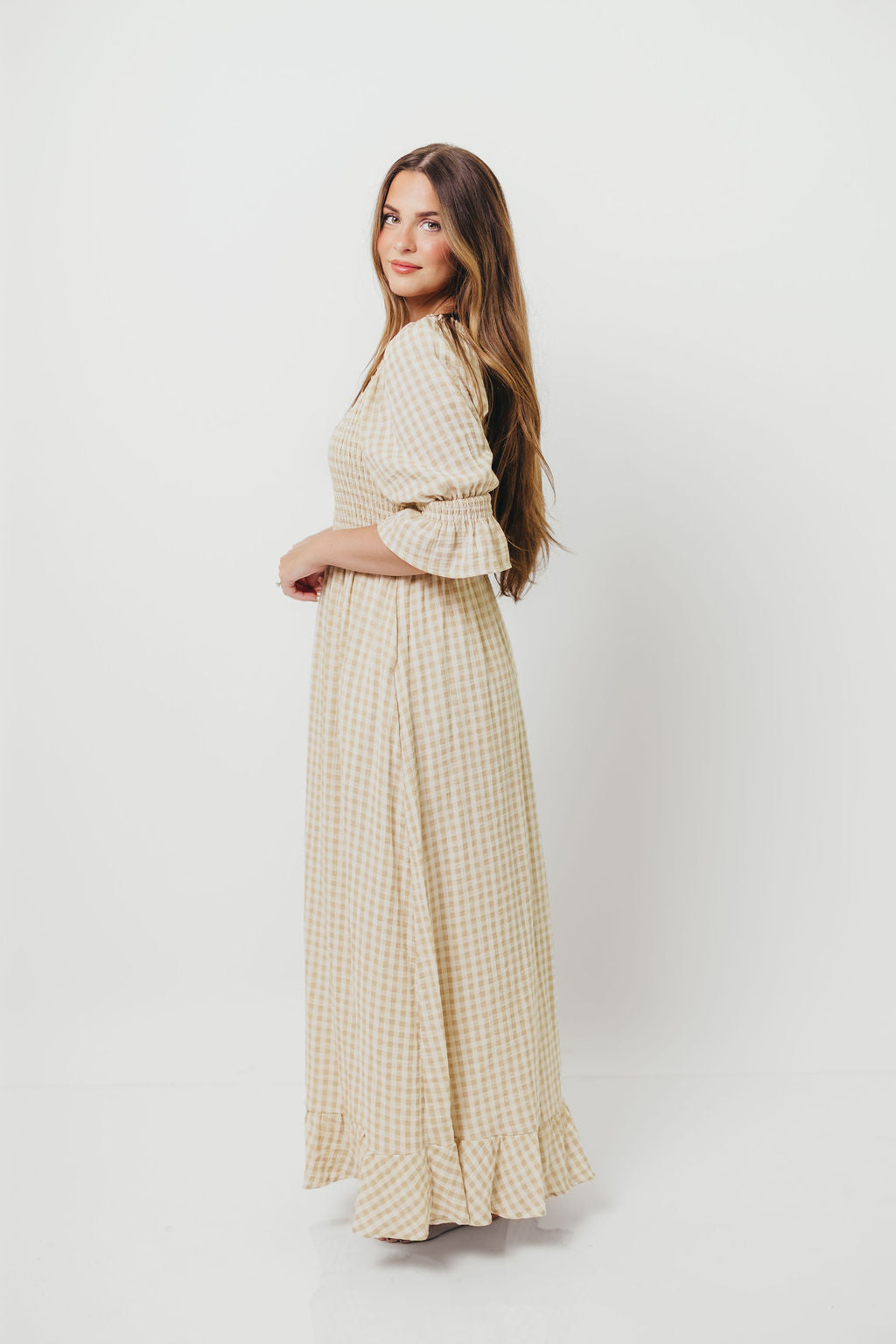 Sienna 100% Cotton Puff Sleeve Maxi Dress in Natural - Bump Friendly