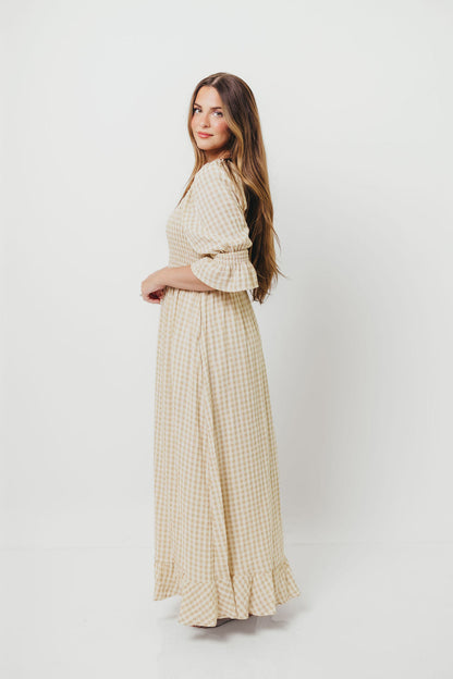 Sienna 100% Cotton Puff Sleeve Maxi Dress in Natural - Bump Friendly