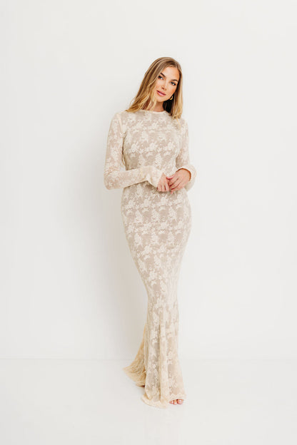 Seraphine Lace Maxi Dress in Cream - Inclusive Sizing & Bump Friendly (Size Up for Bump)