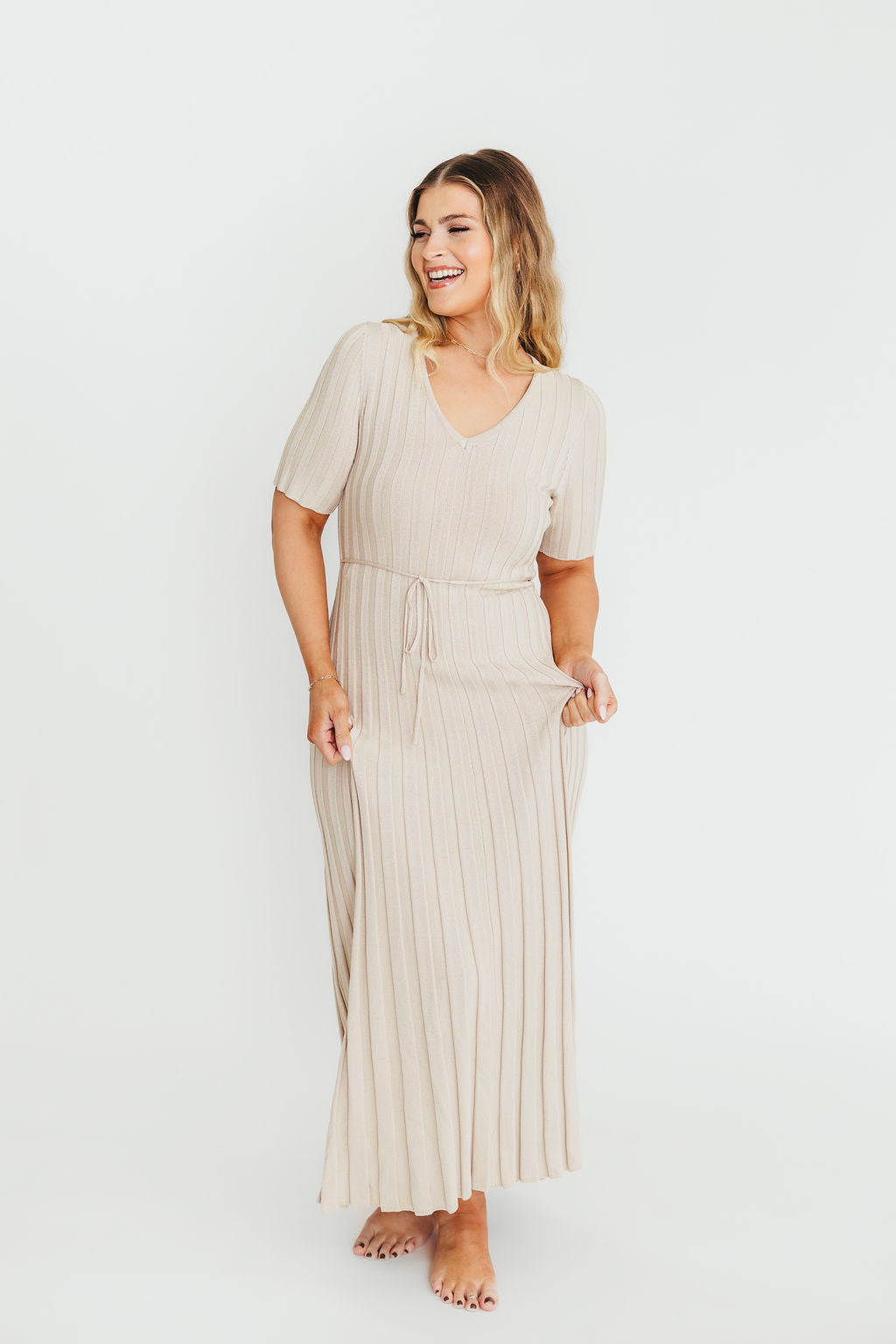 Oakley Ribbed Maxi Dress in Dusty Taupe - Bump Friendly