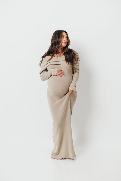 Winona Off-the-Shoulder Knit Maxi Dress in Oyster