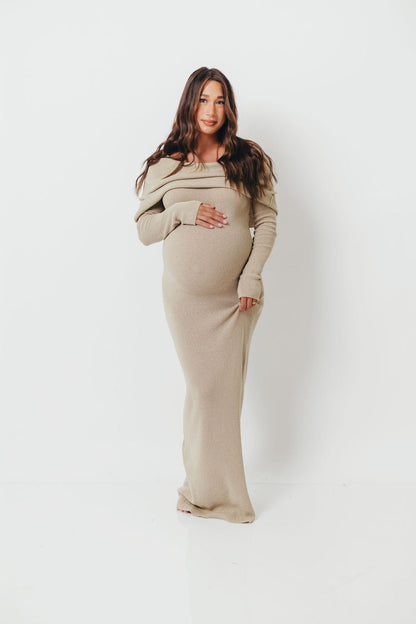 Winona Off-the-Shoulder Knit Maxi Dress in Oyster