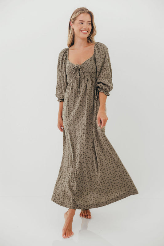 Cecilia 100% Cotton Smocked Maxi Dress in Olive Foliage - Bump Friendly *9/26 PRE-ORDER*