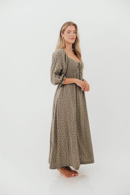 Cecilia 100% Cotton Smocked Maxi Dress in Olive Foliage - Bump Friendly *9/26 PRE-ORDER*