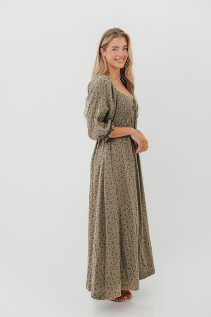 Cecilia 100% Cotton Smocked Maxi Dress in Olive Foliage - Bump Friendly *9/26 PRE-ORDER*