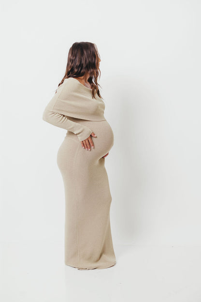 Winona Off-the-Shoulder Knit Maxi Dress in Oyster