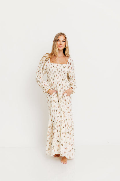 Emerson Maxi Dress with Long Sleeves in Ivory