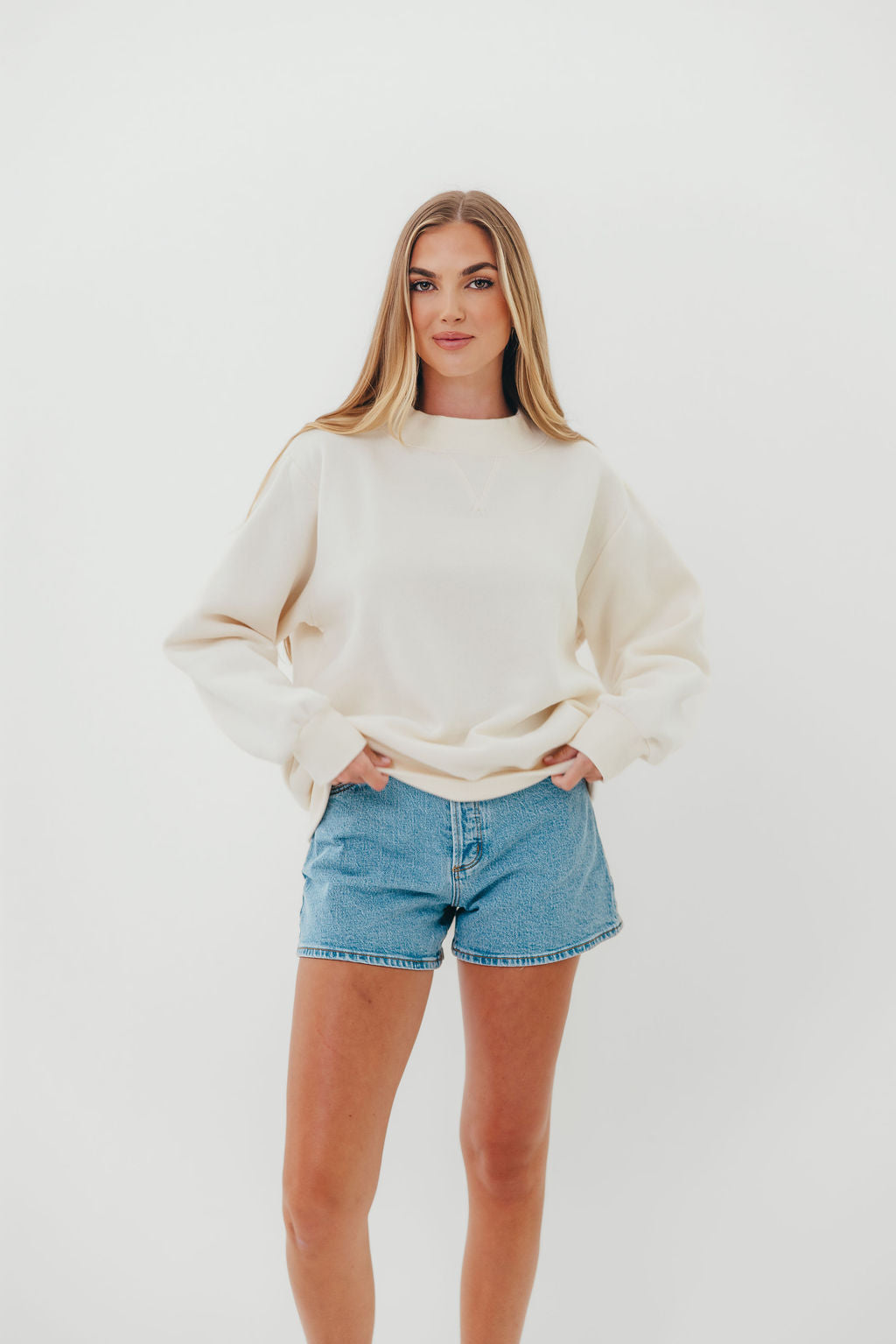 Scout Wide Neck Fleece Sweatshirt in Cream