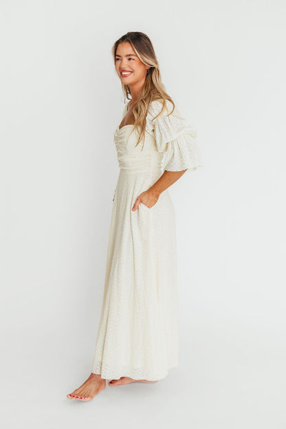 Corrine Tiered Sleeve Maxi Dress with Pockets in Butter Yellow - Bump Friendly