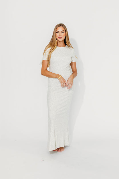 The Charlie Ribbed Maxi Dress in Light Heather Grey -Bump Friendly