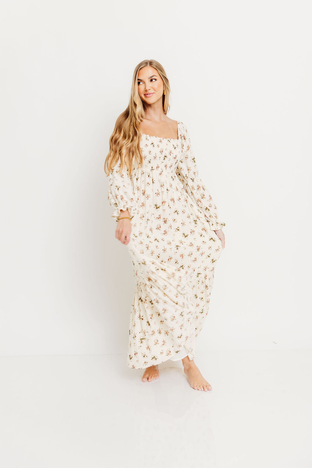Emerson Maxi Dress with Long Sleeves in Ivory