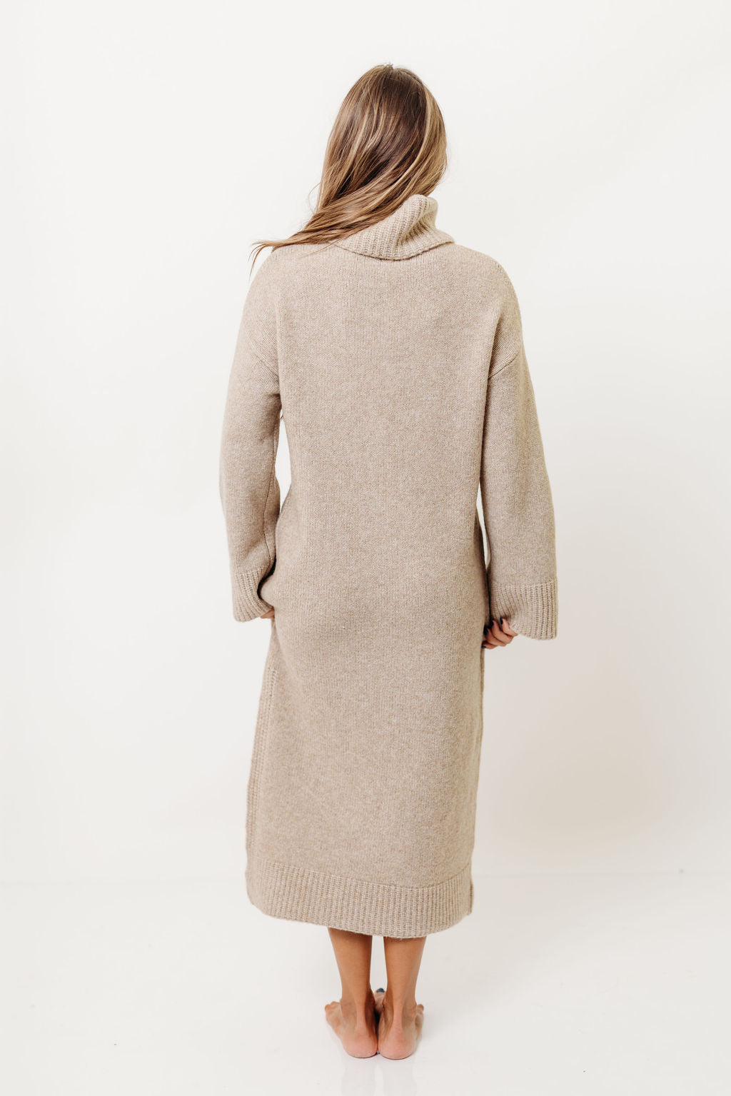 Melissa Cowl-Neck Sweater Midi Dress in Sand