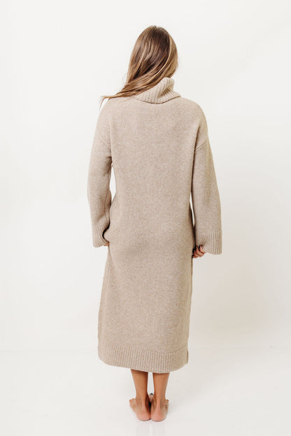 Melissa Cowl-Neck Sweater Midi Dress in Sand