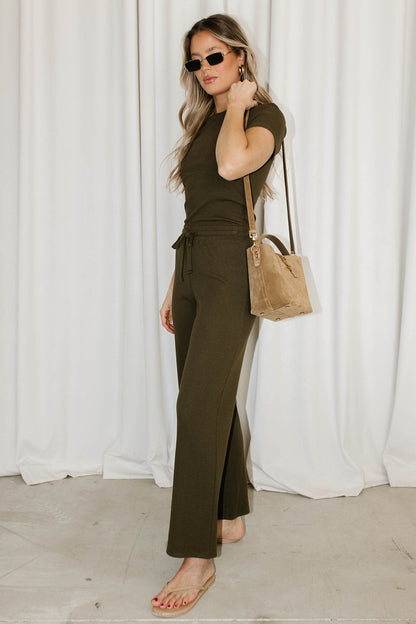 The Muse Knit Top & Pants Set in Olive