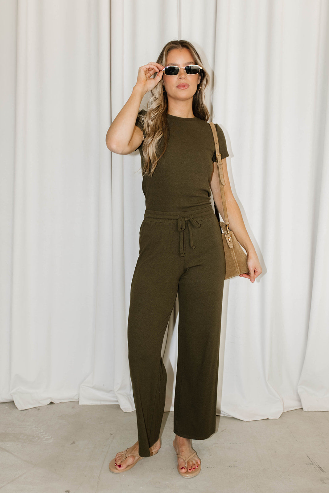 The Muse Knit Top & Pants Set in Olive