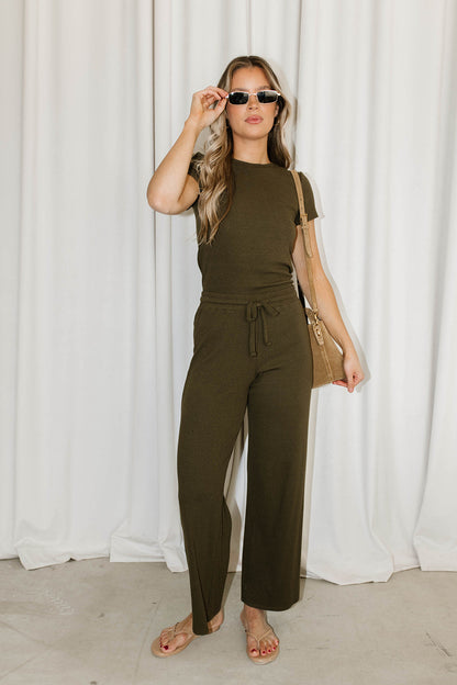 The Muse Knit Top & Pants Set in Olive
