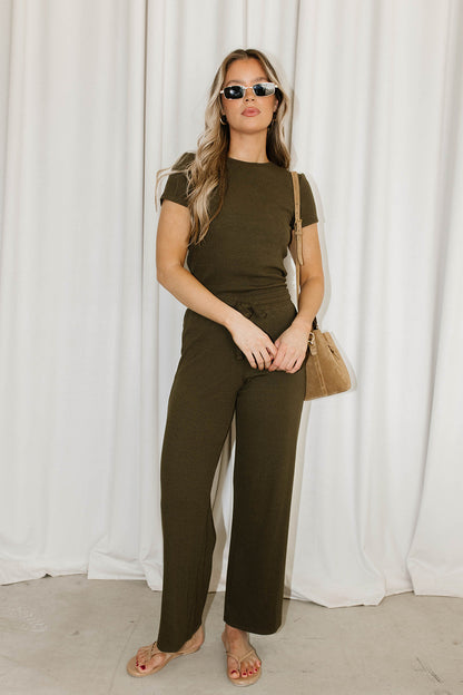 The Muse Knit Top & Pants Set in Olive