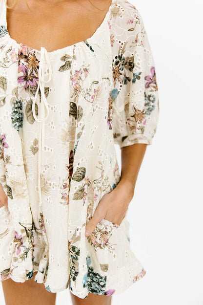 Eloise Floral Romper in Natural Multi
