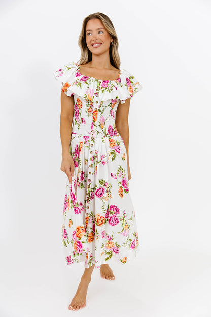 Laney Floral Maxi Dress in White Floral