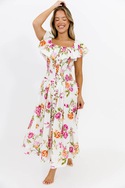 Laney Floral Maxi Dress in White Floral