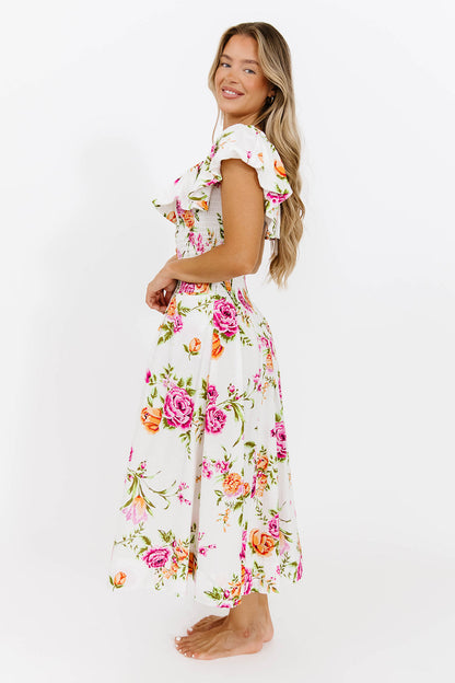 Laney Floral Maxi Dress in White Floral