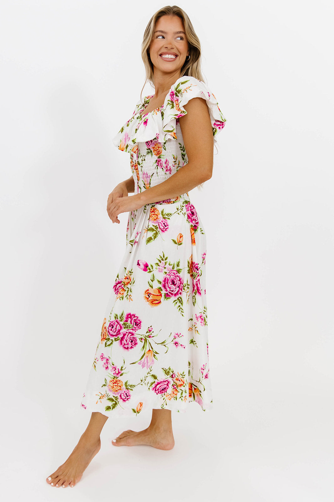 Laney Floral Maxi Dress in White Floral