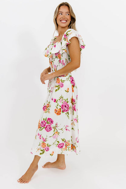 Laney Floral Maxi Dress in White Floral