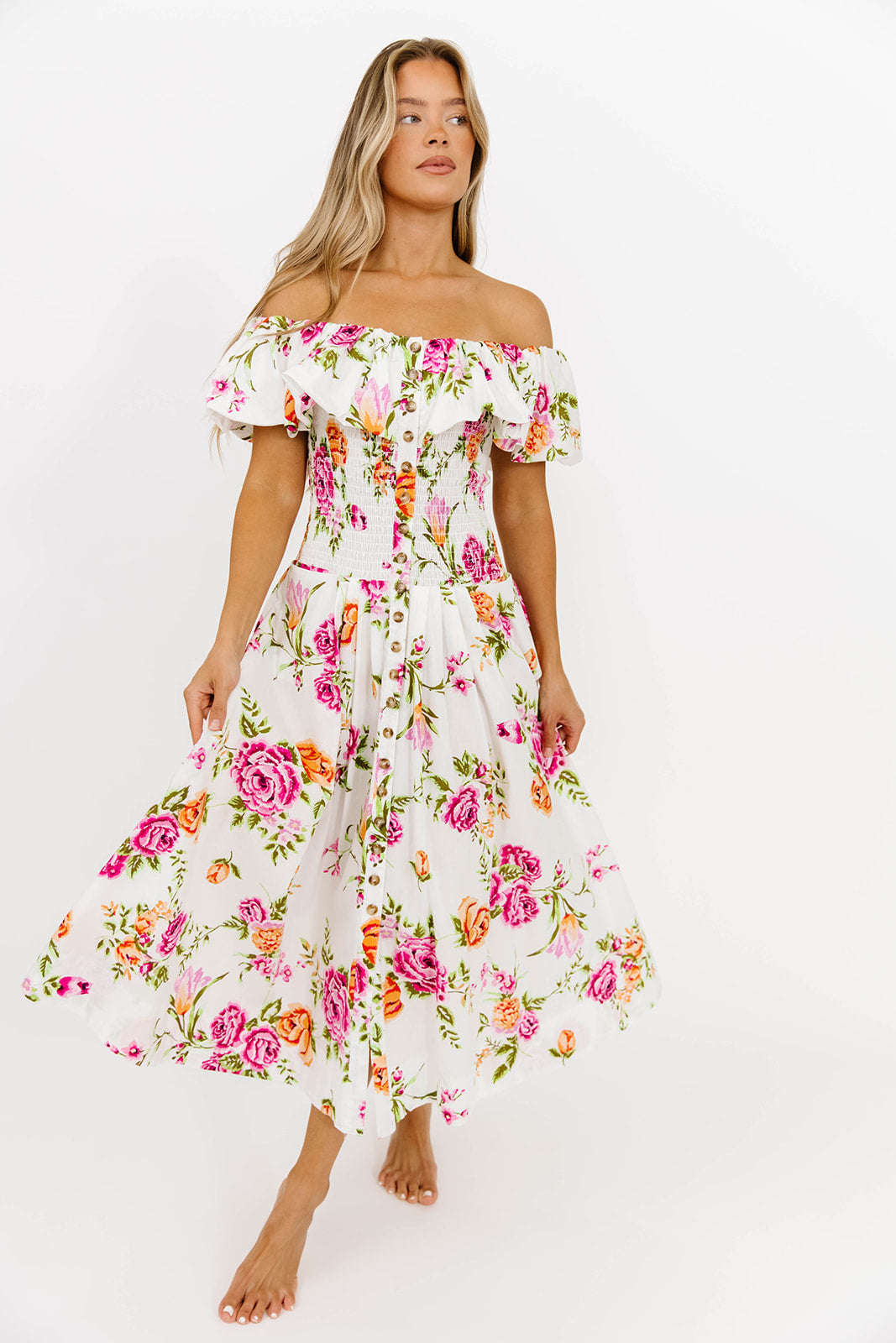 Laney Floral Maxi Dress in White Floral