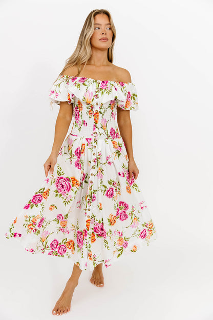 Laney Floral Maxi Dress in White Floral