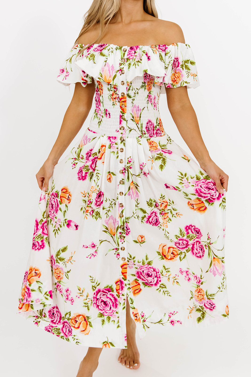 Laney Floral Maxi Dress in White Floral