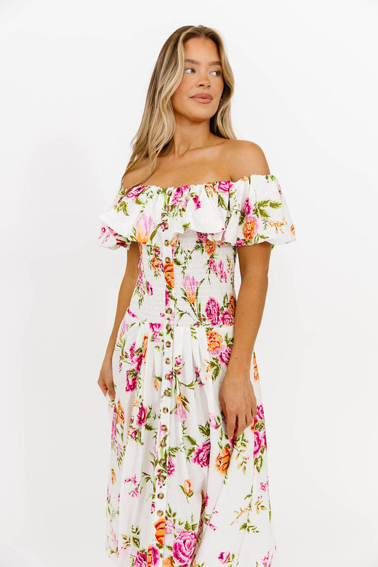 Laney Floral Maxi Dress in White Floral