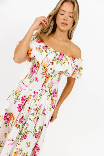 Laney Floral Maxi Dress in White Floral