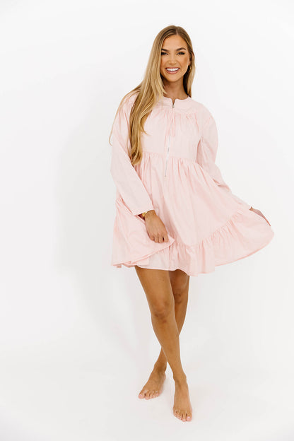 Ines Poplin Mini Dress with Zipper in Pink