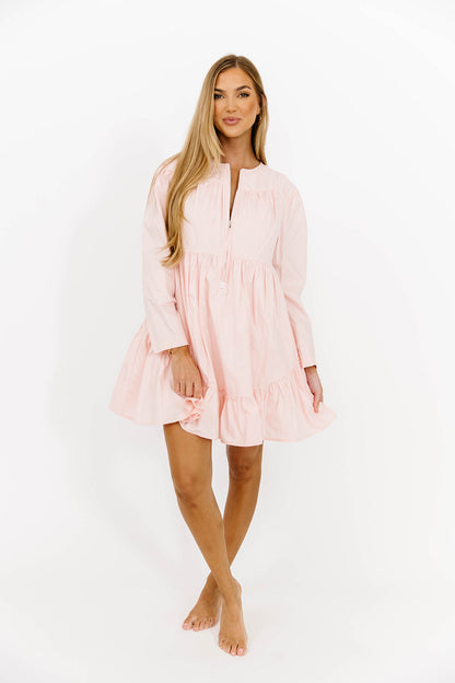 Ines Poplin Mini Dress with Zipper in Pink