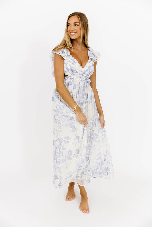 Jillian Floral Midi Dress in Blue