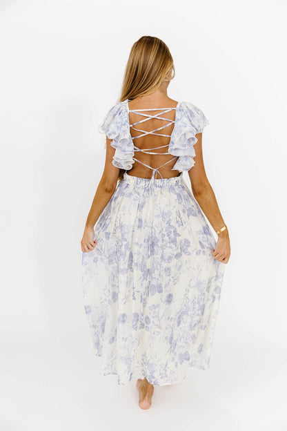 Jillian Floral Midi Dress in Blue