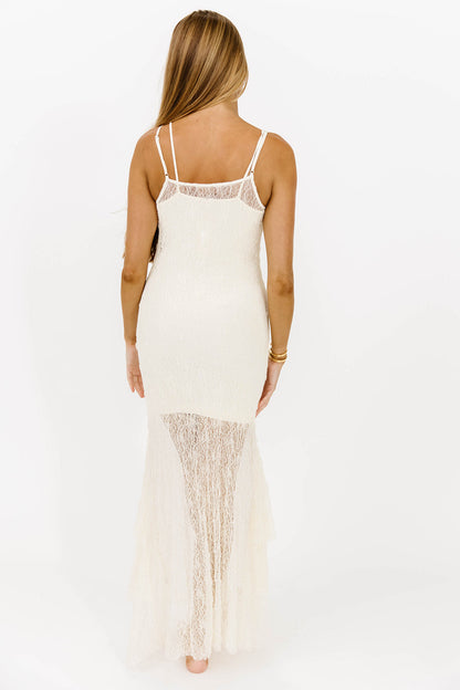 Starla All Laced Long Dress in Cream