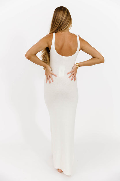 Elysian 3D Flower Applique Detailed Sweater Maxi Dress in Cream