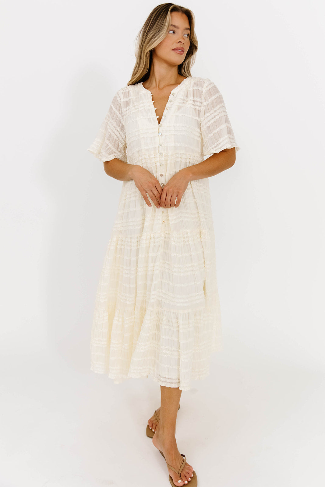 Kristin Tiered Woven Maxi Dress with Detachable Liner in Ivory - Bump Friendly