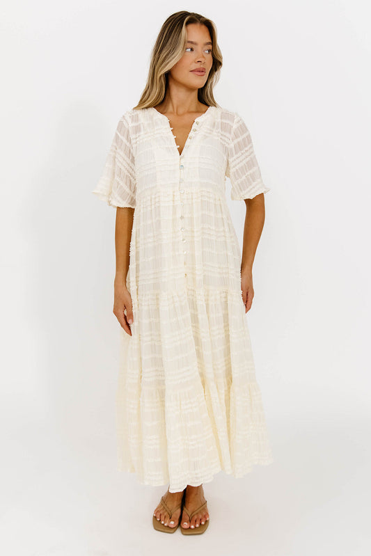 Kristin Tiered Woven Maxi Dress with Detachable Liner in Ivory - Bump Friendly