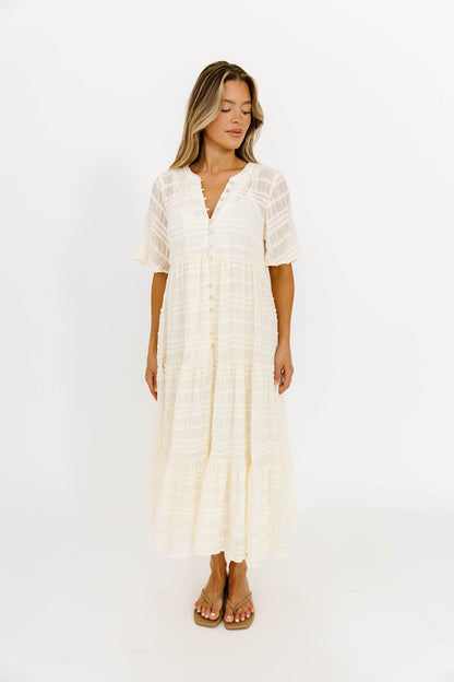 Kristin Tiered Woven Maxi Dress with Detachable Liner in Ivory - Bump Friendly