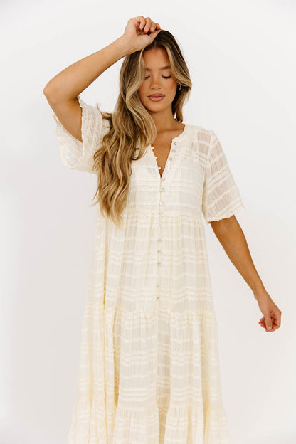 Kristin Tiered Woven Maxi Dress with Detachable Liner in Ivory - Bump Friendly