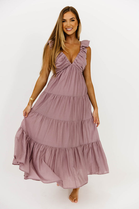 Yvonne Tiered Maxi Dress in Dusty Lavender